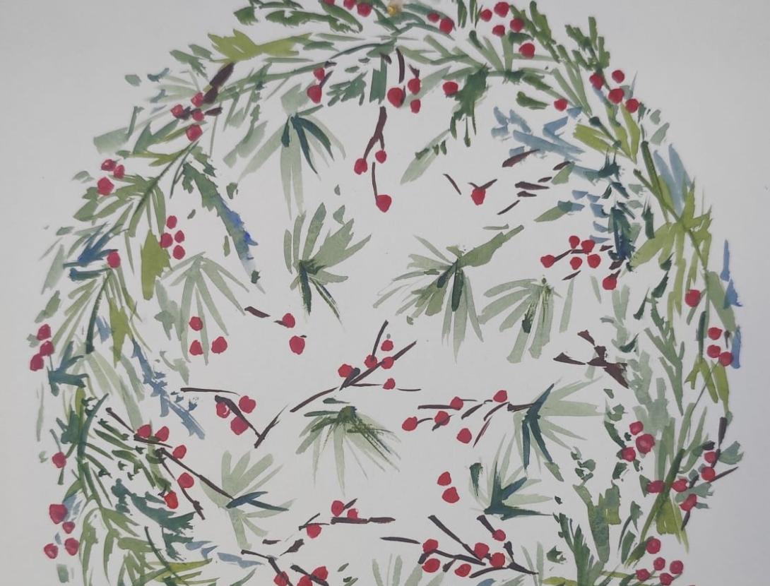 CreArt: Corona d'advent de Nadal, amb aquarel·la.